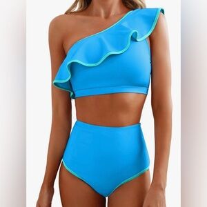 New Women’s 2 Piece One Shoulder High Waist Bikini Swimsuit / Large